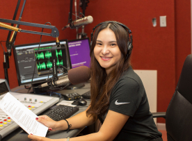 young woman in sound studio