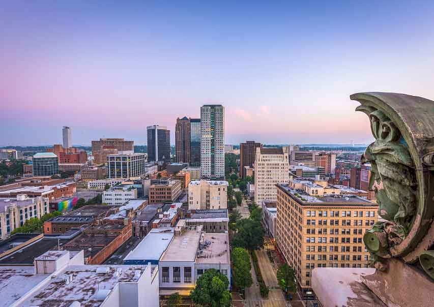 city skyline with a mix of modern and historic buildings