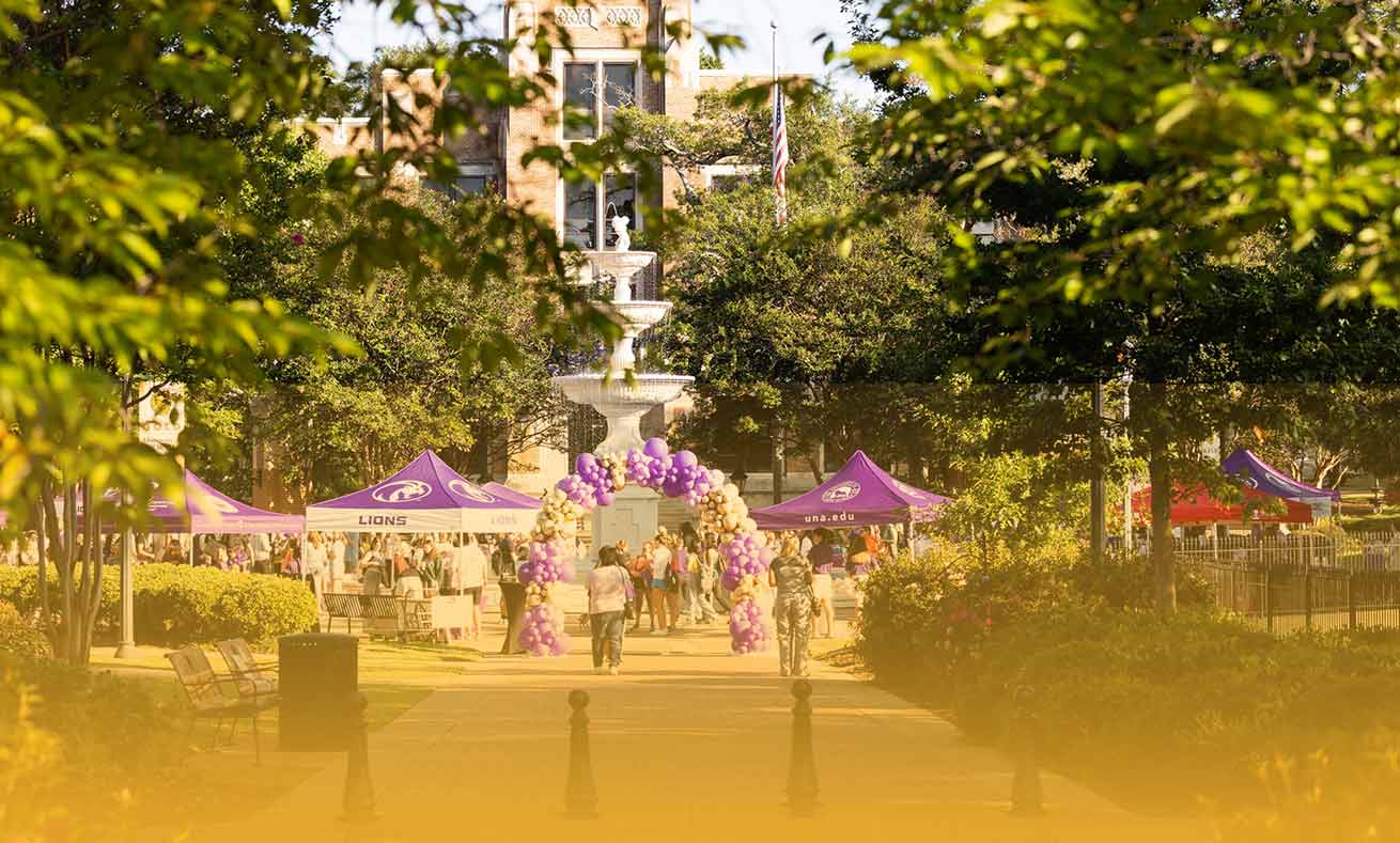 festival with purple balloon arch