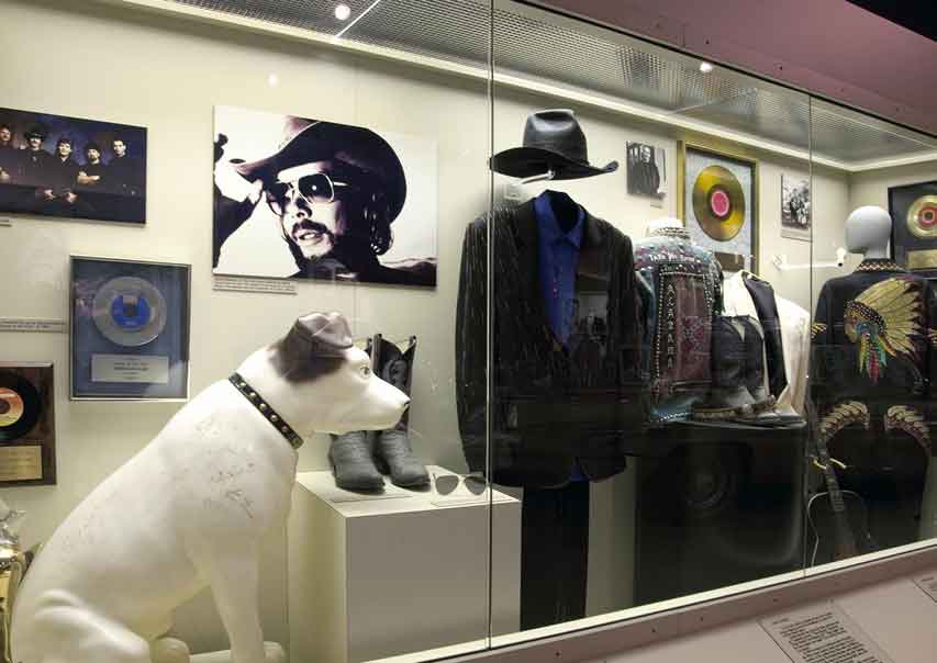 music memorabilia behind glass