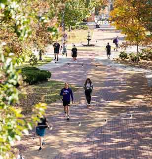 aerial view of campus path