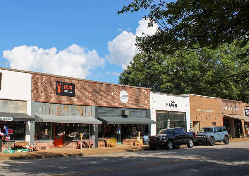 historic strip of small stores