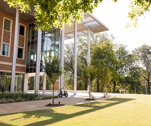 large brick building with columns